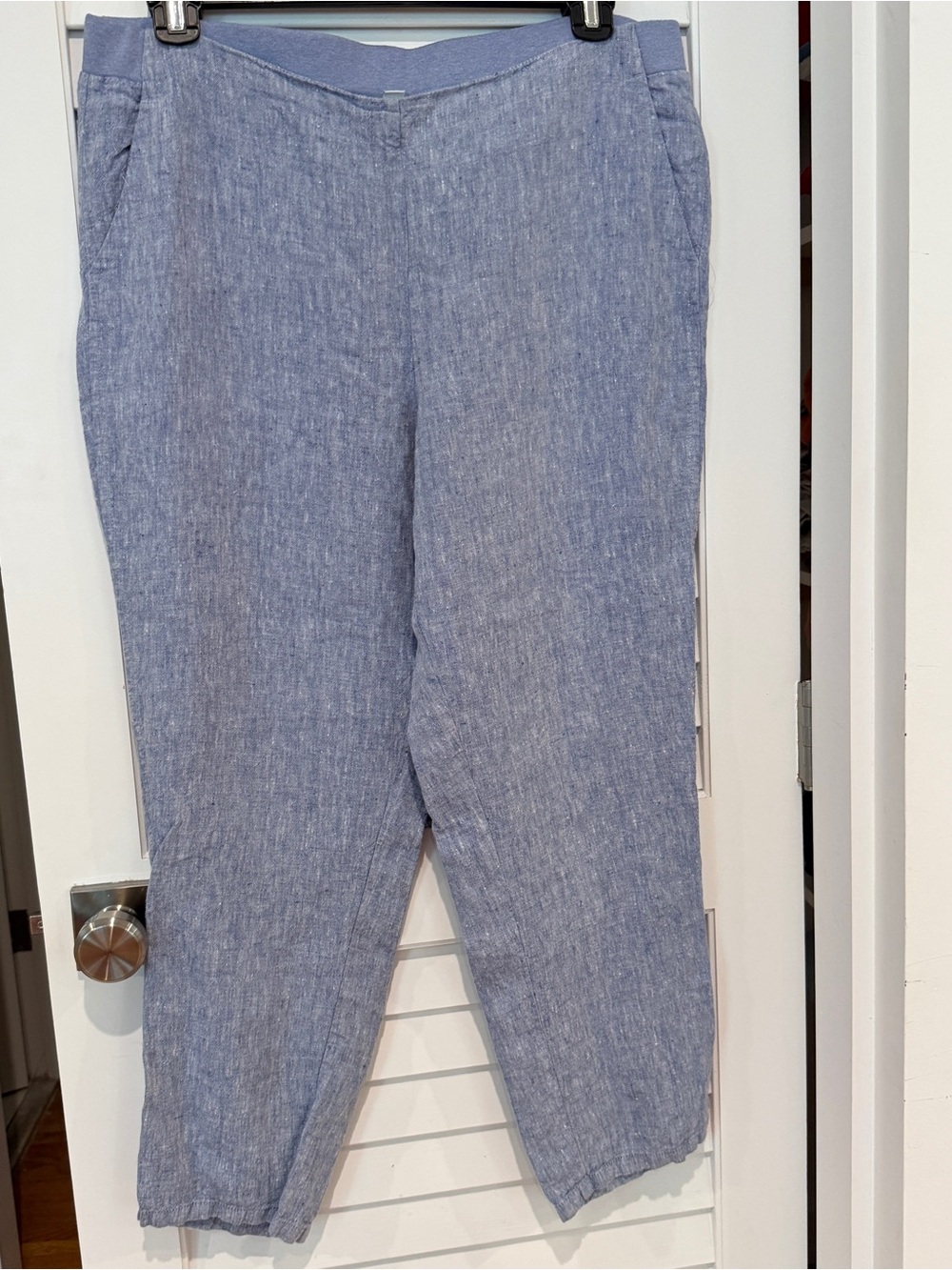 J. Jill Linen Pull On Pants Sz L Blue Coastal Love Classic Capsule Chambray